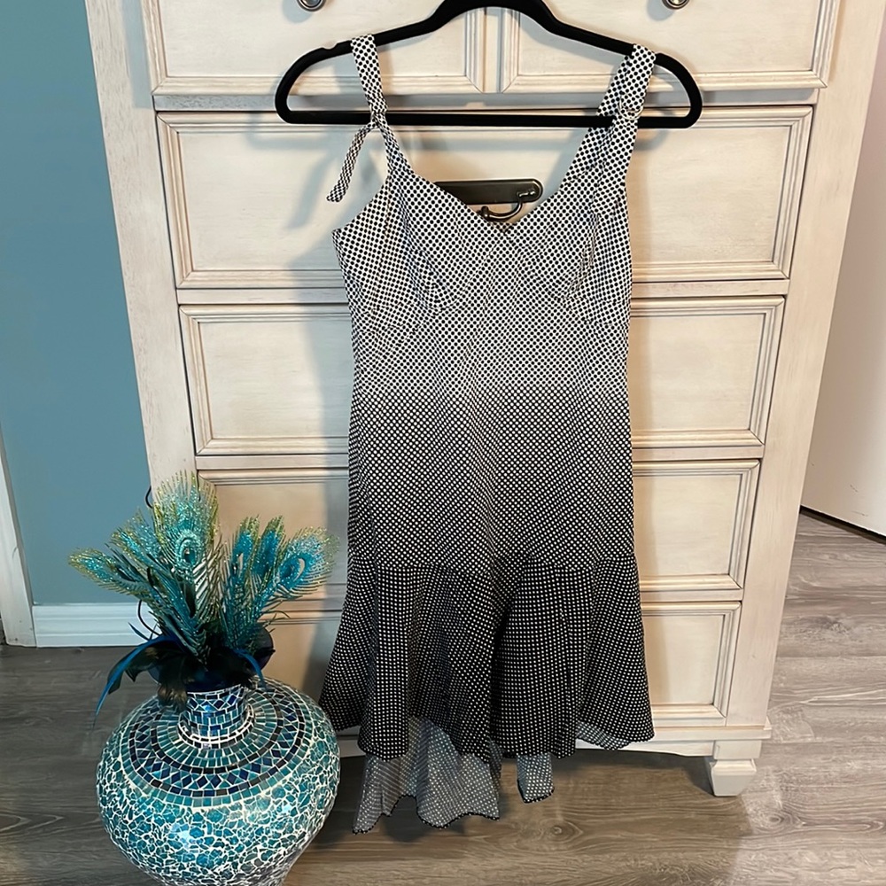 A/X ARMANI EXCHANGE ADJUSTABLE STRAPPED DRESS SIZE 4 BLACK WHITE POLKA DOTS